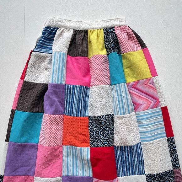 Vintage 1970's Checkered Quilted Patchwork Maxi Skirt Sz 27"w Polyester Cottage - Picture 5 of 9